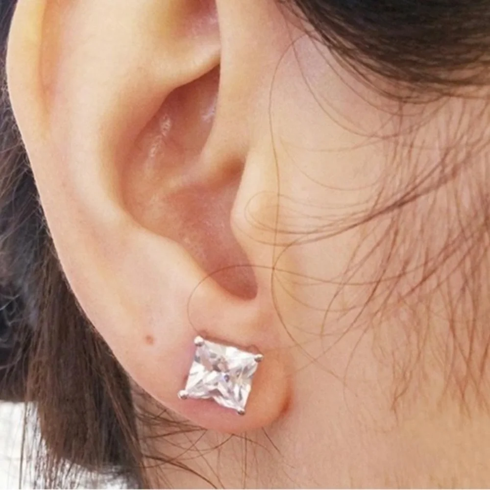 Renaissance Collection 16k White Gold 925 Sterling Silver CZ Stud Earrings